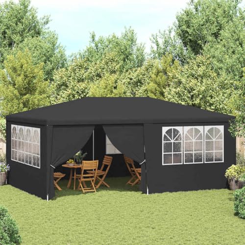 HUAKEHOM Profi Partyzelt mit Seitenwänden UV-beständig Wasserbeständig Pavillon Festzelt Gartenpavillon Gartenzelt Garten Bierzelt 4×6 m Anthrazit 90 g/m² von HUAKEHOM