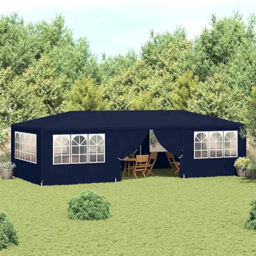 HUAKEHOM Profi Partyzelt mit Seitenwänden UV-beständig Wasserbeständig Pavillon Festzelt Gartenpavillon Gartenzelt Garten Bierzelt 4×9 m Blau 90 g/m² von HUAKEHOM