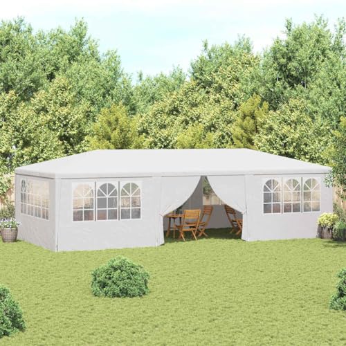 HUAKEHOM Profi Partyzelt mit Seitenwänden UV-beständig Wasserbeständig Pavillon Festzelt Gartenpavillon Gartenzelt Garten Bierzelt 4×9 m Weiß 90 g/m² von HUAKEHOM