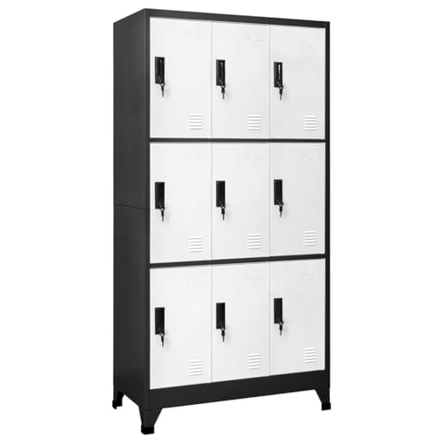 HUAKEHOM Schließfachschrank Metallschrank Lagerschrank Aktenschrank Fächerschrank Spindschrank Spind Umkleideschrank Spint Anthrazit und Weiß 90x45x180 cm Stahl von HUAKEHOM