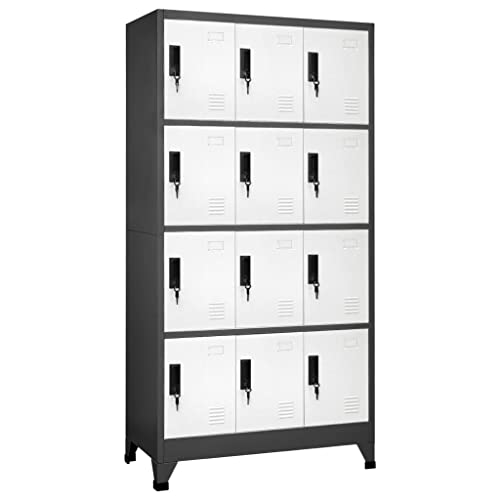 HUAKEHOM Schließfachschrank Metallschrank Lagerschrank Aktenschrank Fächerschrank Spindschrank Spind Umkleideschrank Spint Anthrazit und Weiß 90x45x180 cm Stahl von HUAKEHOM