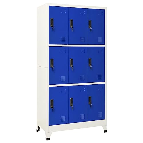 HUAKEHOM Schließfachschrank Metallschrank Lagerschrank Aktenschrank Fächerschrank Spindschrank Spind Umkleideschrank Spint Grau und Blau 90x45x180 cm Stahl von HUAKEHOM