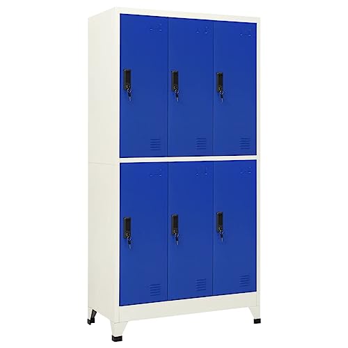 HUAKEHOM Schließfachschrank Metallschrank Lagerschrank Aktenschrank Fächerschrank Spindschrank Spind Umkleideschrank Spint Grau und Blau 90x45x180 cm Stahl von HUAKEHOM