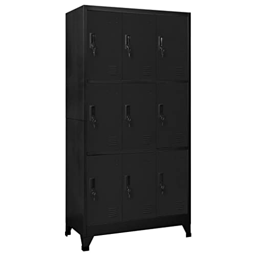 HUAKEHOM Schließfachschrank Metallschrank Lagerschrank Aktenschrank Fächerschrank Spindschrank Spind Umkleideschrank Spint Schwarz 90x45x180 cm Stahl von HUAKEHOM