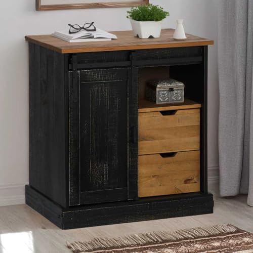 HUAKEHOM Sideboard Halden mit Schiebetür Anrichte Schrank Buffetschrank Kommode Aufbewahrungsschrank Küchenschrank Schwarz 80x40x80 cm Massivholz HUAKEHOM Sideboard Halden mit Schiebetür Anrichte Schrank Buffetschrank Kommode Aufbewahrungsschrank Küchenschrank Schwarz 80x40x80 cm Massivholz von HUAKEHOM