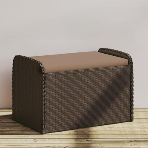 HUAKEHOM Sitzbank mit Stauraum Kissen Bank mit Staufach unter Sitzfläche Gartenbank mit abnehmbarem waschbarem Bezug Parkbank Gartenmöbel Braun 80x51x52 cm Poly Rattan von HUAKEHOM