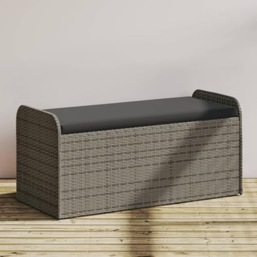 HUAKEHOM Sitzbank mit Stauraum Kissen Bank mit Staufach unter Sitzfläche Gartenbank mit abnehmbarem waschbarem Bezug Parkbank Gartenmöbel Grau 115x51x52 cm Poly Rattan von HUAKEHOM