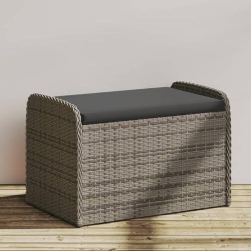 HUAKEHOM Sitzbank mit Stauraum Kissen Bank mit Staufach unter Sitzfläche Gartenbank mit abnehmbarem waschbarem Bezug Parkbank Gartenmöbel Grau 80x51x52 cm Poly Rattan von HUAKEHOM