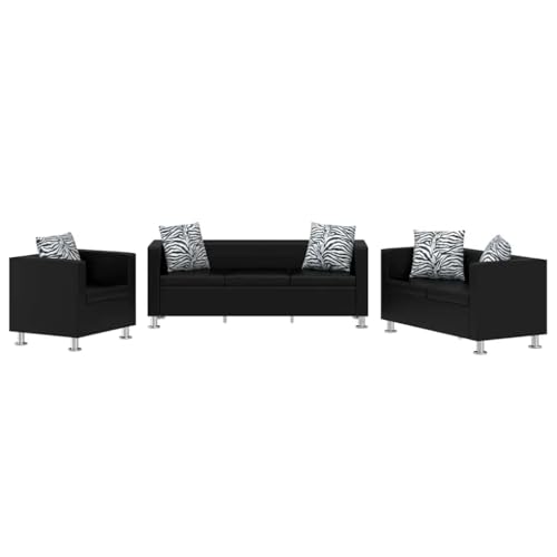HUAKEHOM Sofa Set 3-Sitzer + 2-Sitzer + Sessel Loungesofa Couch Armsessel Relaxsessel Armsofa Schwarz von HUAKEHOM