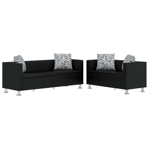 HUAKEHOM Sofa Set 3-Sitzer und 2-Sitzer Kunstledersofa Loungesofa Couch Kissen schwarz von HUAKEHOM