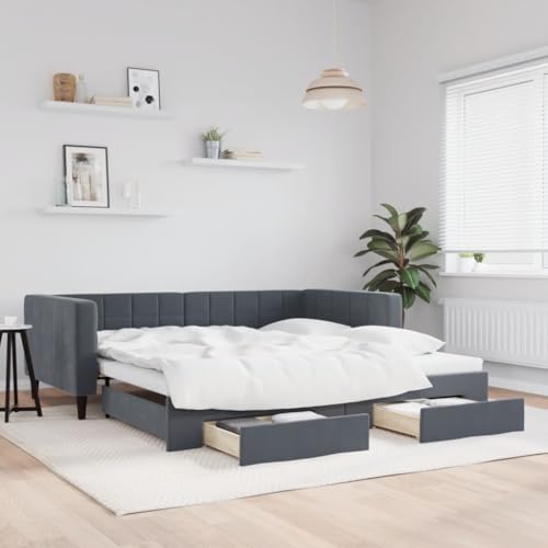 HUAKEHOM Tagesbett Ausziehbar Schlafsofa mit Schubladen Matratzen Bettsofa Gästebett für Schlafzimmer Wohnzimmer Sofa Bett Ausziehbett Dunkelgrau 100x200 cm Samt HUAKEHOM Tagesbett Ausziehbar Schlafsofa mit Schubladen Matratzen Bettsofa Gästebett für Schlafzimmer Wohnzimmer Sofa Bett Ausziehbett Dunkelgrau 100x200 cm Samt von HUAKEHOM