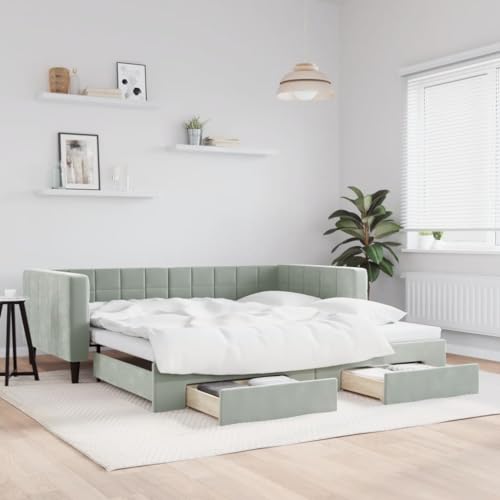 HUAKEHOM Tagesbett Ausziehbar Schlafsofa mit Schubladen Matratzen Bettsofa Gästebett für Schlafzimmer Wohnzimmer Sofa Bett Ausziehbett Hellgrau 100x200 cm Samt HUAKEHOM Tagesbett Ausziehbar Schlafsofa mit Schubladen Matratzen Bettsofa Gästebett für Schlafzimmer Wohnzimmer Sofa Bett Ausziehbett Hellgrau 100x200 cm Samt von HUAKEHOM