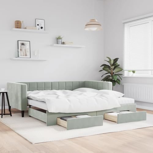 HUAKEHOM Tagesbett Ausziehbar Schlafsofa mit Schubladen Matratzen Bettsofa Gästebett für Schlafzimmer Wohnzimmer Sofa Bett Ausziehbett Hellgrau 100x200 cm Samt HUAKEHOM Tagesbett Ausziehbar Schlafsofa mit Schubladen Matratzen Bettsofa Gästebett für Schlafzimmer Wohnzimmer Sofa Bett Ausziehbett Hellgrau 100x200 cm Samt von HUAKEHOM