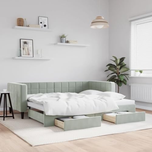 HUAKEHOM Tagesbett Ausziehbar Schlafsofa mit Schubladen Matratzen Bettsofa Gästebett für Schlafzimmer Wohnzimmer Sofa Bett Ausziehbett Hellgrau 90x190 cm Samt HUAKEHOM Tagesbett Ausziehbar Schlafsofa mit Schubladen Matratzen Bettsofa Gästebett für Schlafzimmer Wohnzimmer Sofa Bett Ausziehbett Hellgrau 90x190 cm Samt von HUAKEHOM