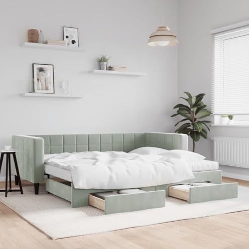 HUAKEHOM Tagesbett Ausziehbar Schlafsofa mit Schubladen Matratzen Bettsofa Gästebett für Schlafzimmer Wohnzimmer Sofa Bett Ausziehbett Hellgrau 90x200 cm Samt HUAKEHOM Tagesbett Ausziehbar Schlafsofa mit Schubladen Matratzen Bettsofa Gästebett für Schlafzimmer Wohnzimmer Sofa Bett Ausziehbett Hellgrau 90x200 cm Samt von HUAKEHOM
