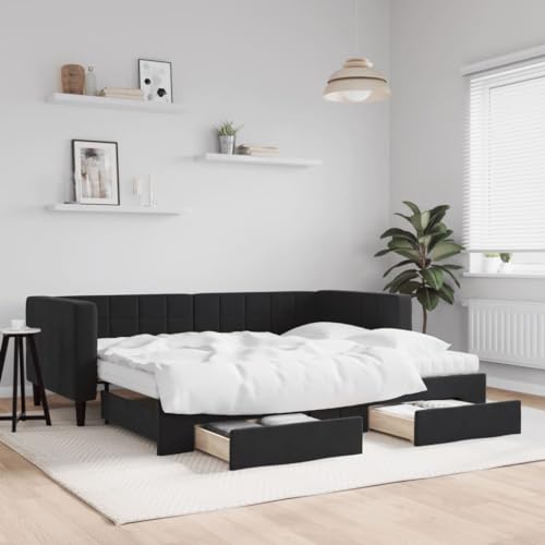 HUAKEHOM Tagesbett Ausziehbar Schlafsofa mit Schubladen Matratzen Bettsofa Gästebett für Schlafzimmer Wohnzimmer Sofa Bett Ausziehbett Schwarz 90x190 cm Samt HUAKEHOM Tagesbett Ausziehbar Schlafsofa mit Schubladen Matratzen Bettsofa Gästebett für Schlafzimmer Wohnzimmer Sofa Bett Ausziehbett Schwarz 90x190 cm Samt von HUAKEHOM