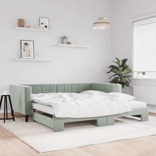 HUAKEHOM Tagesbett Sofabett Ausziehbar mit Matratzen Gästebett Schlafsofa für Schlafzimmer Wohnzimmer Sofa Ausziehbett Hellgrau 100x200 cm Samt HUAKEHOM Tagesbett Sofabett Ausziehbar mit Matratzen Gästebett Schlafsofa für Schlafzimmer Wohnzimmer Sofa Ausziehbett Hellgrau 100x200 cm Samt von HUAKEHOM