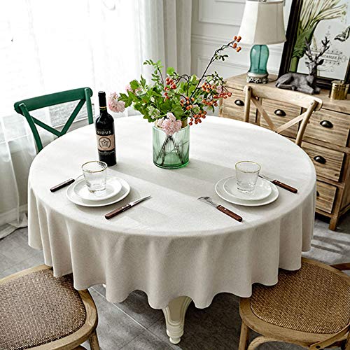 HUALEMEI Baumwolle Einfache Tischdecke Großer Stoff Tischschutz Für Tischdekoration Partei Hotel Großer Runder Tisch,runde Einfarbig Leinen Tischdecke Beige 160cm von HUALEMEI