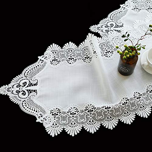 HUALEMEI Leinen Macrame Bestickt Tischläufer,Stoff Spitze Tischläufer,einfache Dicke Tischdekoration Für Holiday Wedding Dinner Tables Tv-kabinett Kaffeetisch Weiß 50x180cm von HUALEMEI