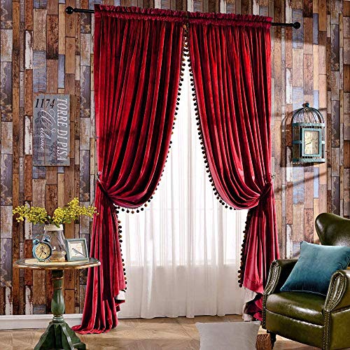 HUALEMEI Luxus Vorhang Für Wohnzimmer,Samt Quaste Blackout Gardine,Wärmeisolierte Stabtasche Vorhänge (1 Paar) B 350x270cm(138x106inch) von HUALEMEI