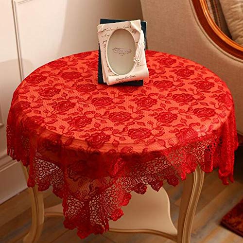 HUALEMEI Rote Runde Spitze Tischdecke,Baumwolle Tischtuch Klassische Blumen Bestickt Perfekt Für Geburtstagsparty Hochzeitsempfänge Kaffeetisch Rot 110x110cm von HUALEMEI