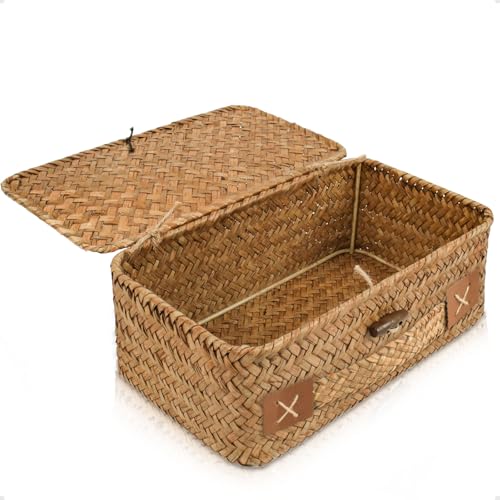 HUALIANG Rattan Aufbewahrung Korb mit Deckel klein,Natürliches Seegras Geflochtener Regalkörbe,Multifunktionaler Aufbewahrungsbox zum von Spielzeug Kosmetika badezimmer toilettenpapier aufbewahrung HUALIANG Rattan Aufbewahrung Korb mit Deckel klein,Natürliches Seegras Geflochtener Regalkörbe,Multifunktionaler Aufbewahrungsbox zum von Spielzeug Kosmetika badezimmer toilettenpapier aufbewahrung von HUALIANG