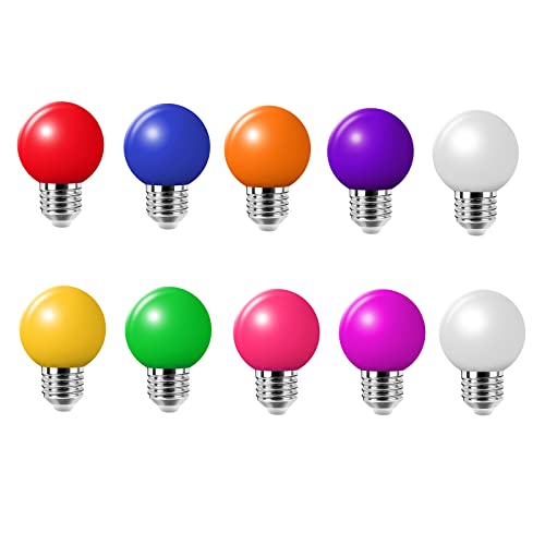 HUAMu Huamu 10er-Pack farbige LED-Glühbirnen, 2 W, E27, G45-Leuchtmittel, farbige LED-Golfball-Glühbirne, gemischte Farben Rot, Grün, Blau, Orange, Gelb, Rosa, Weiß, Warmweiß, Lila, Violett von HUAMu