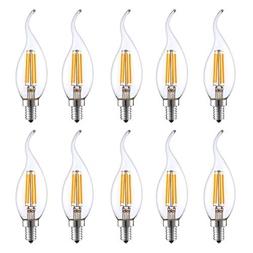 HUAMu 10er Pack E14 LED Kerze Lampe für Kronleuchter, 4W Ersatz für 40W Halogenlampen, Classic LED Kerzen Fadenlampe, Warmweiß 2700K 420LM Nicht Dimmbar von HUAMu