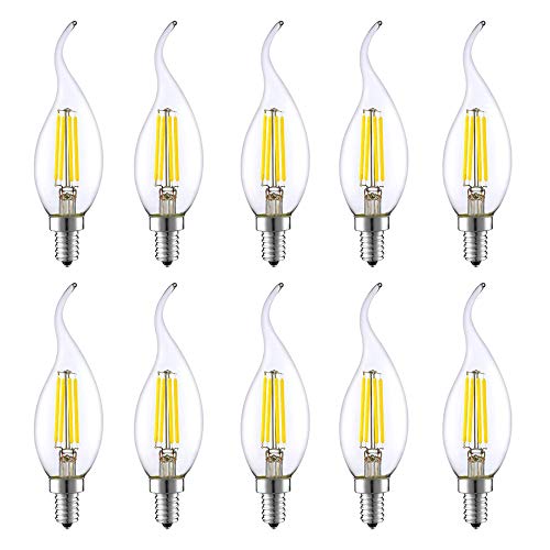 10er Pack E14 LED Kerze Lampe für Kronleuchter, 4W Ersatz für 40W Halogenlampen, Classic LED Kerzen Fadenlampe, kaltes Weiß 6500K 420LM Nicht Dimmbar von HUAMu