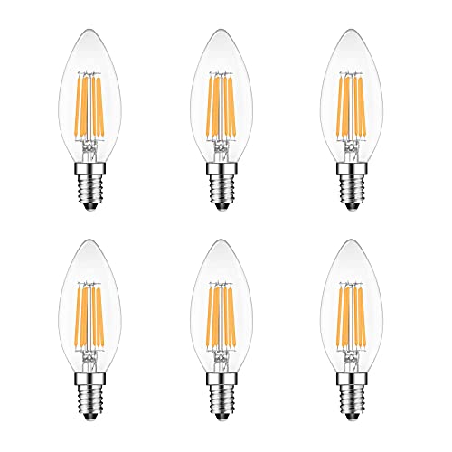 HUAMu 6er 6W E14 Kerze LED Lampe, Kein Flackern Dimmbar Filament Lampe E14 Glühfaden ersetzt 60W Glühlampe, LED Lighting Warmweiß 2700K Fadenlampe, Glas, 360° Abstrahlwinkel von HUAMu