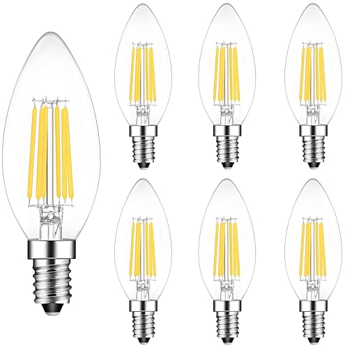 6er 6W E14 Kerze LED Lampe, Kein Flackern Dimmbar Filament Lampe E14 Glühfaden ersetzt 60W Glühlampe, Huamu LED Lighting kaltweiß 6500K Fadenlampe, Glas, 360° Abstrahlwinkel von HUAMu