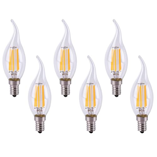 6x LED Kerzenbirnen E14 Filament Dimmbar 6W,Warmweiß 2700K,Klar Glas,Ersetzt 60 Watt Glühlampe,AC 220V-AC240V von HUAMu