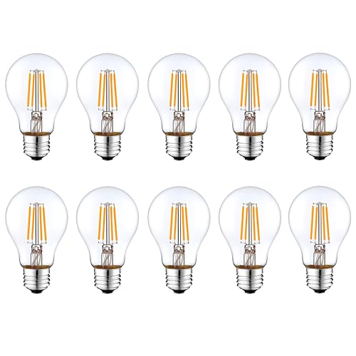 HUAMu E27 LED Edison Glühbirnen, A60/A19 antiker Stil Edison retro LED 4W/40W Glühlampe gleichwertig, warmweiß 2700K, transparente Edison-Schraube, 400lm, AC220-240V, Nicht dimmbar,10 Pack von HUAMu