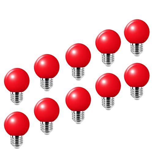 LED Bunte E27 Farbige Glühbirnen 2W = 20W Dekoratives Licht und Design 200 Lumens AC220V-240V Dekorationslampe in Klasse Golfball Form, rot- 10er Pack von HUAMu