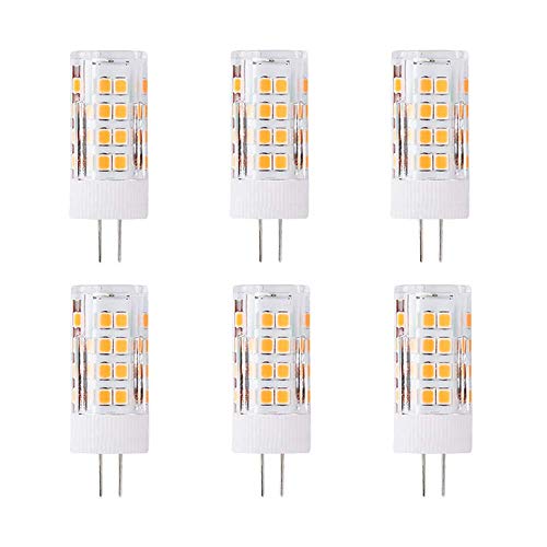 G4 5W LED Leuchtmittel, Ersatz 50 Watt, 51 LEDs, 500 Lumen, 360 Grad Abstrahlwinkel, AC/DC 12 V, Nicht Dimmbar, 6 Stück, 3000K Warmweiß von HUAMu