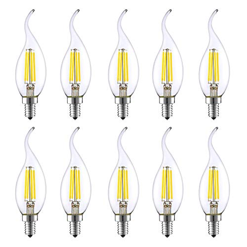 HUAMu 10er Pack E14 LED Kerze Lampe für Kronleuchter, 4W Ersatz für 40W Halogenlampen, Classic LED Kerzen Fadenlampe, kaltes Weiß 6500K 420LM Nicht Dimmbar von HUAMu