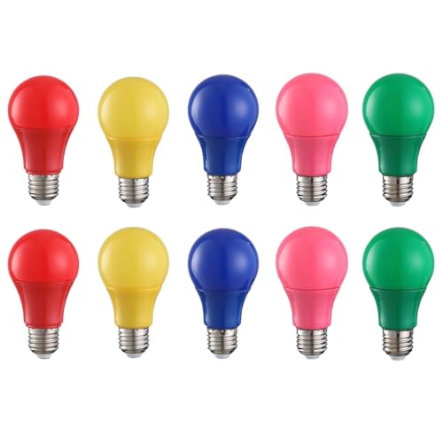 HUAMu 10er Set A60 farbige LED Leuchtmittel Birnenform 3W 25Watt Leuchtmittel Birnenform,für Außen & Innen, Rot, gelb, blau, grün, rosa von HUAMu