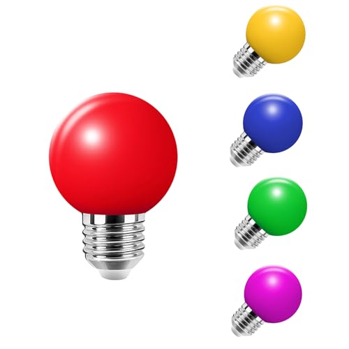 HUAMu 5er Pack Farbige 2W LED Glühbirnen, Exquisite Birnenform G45, bunte glühbirnen, Rot Gelb Blau Grün Violet, gemischte Farben für Party Halloween Hochzeit Weihnachten Bar Weihnachtsdekoration von HUAMu