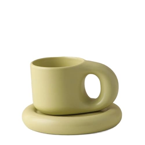 HUAMu Chubby cute tasse & untertasse set, keramik tassen set, kaffeetassen set, espressotasse, 9 unzen für latte tee milch, kaffeetasse,Mokkagrün von HUAMu