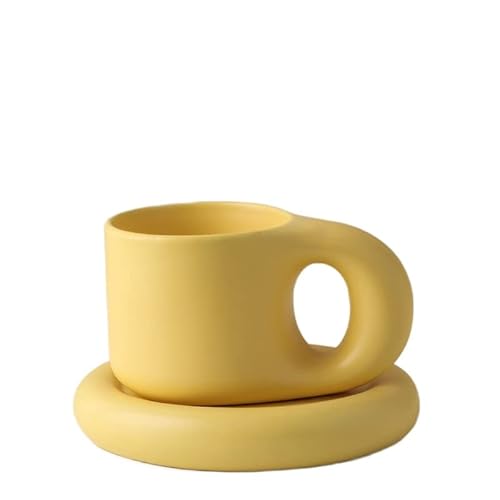 HUAMu Chubby cute tasse & untertasse set, keramik tassen set, kaffeetassen set, espressotasse, 9 unzen für latte tee milch, kaffeetasse,gelb von HUAMu