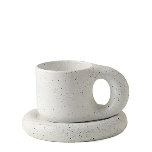 HUAMu Chubby cute tasse & untertasse set, keramik tassen set, kaffeetassen set, espressotasse, 9 unzen für latte tee milch, kaffeetasse,weiß von HUAMu