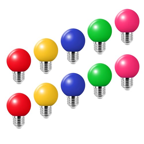 HUAMu LED Bunte Glühbirnen E27 2W, E27 Farbige LED lampen, Dekorative LED Lampe außen für Party,Lichterkette,Weihnachten, 220V AC, Rot Grün Blau Gelb Pink, 10 Stück von HUAMu
