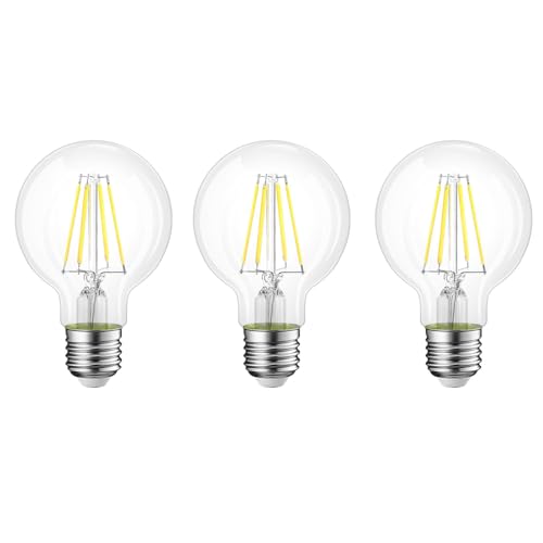 HUAMu LED E27 Lampe, Glühbirne Globe Transparent, LED Lampe, 4 Watt (entspricht 40 Watt), 400 Lumen, E27 LED Kaltweiß, 2700 Kelvin, LED Leuchtmittel, Glühlampe G80, Ø 80mm von HUAMu