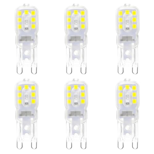 HUAMu LED-Leuchtmittel G9, 3W LED Lampen (entspricht 30W Halogenlampen), Leuchtmittel kaltweiß 6000 K, ohne Flackern, 360 Grad Winkel, AC 220 – 240V, 6 Stück von HUAMu