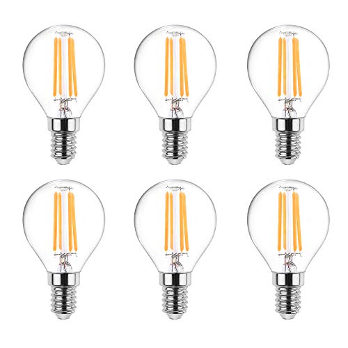 HUAMu E14 Filament LED Lampen G45 - E14 LED Birne, 400Lumens, Ersetzt 40W Glühlampen, Warmweiß(2700K) Energiesparlampe, Nicht Dimmbar, Filament Fadenlampe, Glas, AC 220V-240V - 6er Pack von HUAMu