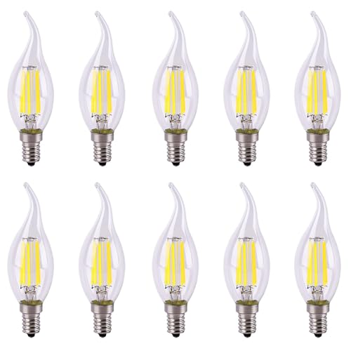 Huamu E14 Kerze LED Lampe 6W ersetzt 60 Watt 600 Lumen Kaltweiß 6500K C35 Leuchtmittel Filament Fadenlampe für Kronleuchter E14 Glühfaden Retrofit Classic Dimmbar 10er-Pack von HUAMu