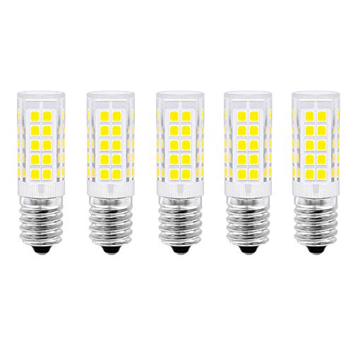 HUAMu E14 LED Lampe Kaltweiß 6000K, 5W/00LM Glühbirne Ersatz 50W Halogenlampen, 360° Abstrahlwinkel für Kronleuchter, Wandlampe, Kühlschrank und Dunstabzugshaube, 5er Pack von HUAMu