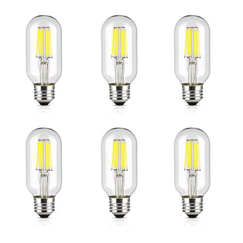 HUAMu T45 LED Glühbirne E27 Edison Lampe ersetzt 60 Watt, 6W, 600 Lumen, 6500K kaltesWeiß, LED Kerzen Filament Fadenlampe, 220V AC, für Hängelampe Wandleuchte Pendelleuchte 6er Pack von HUAMu