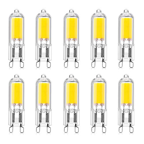 LED G9 2W LED COB-Birne 250LM, AC220-240V, Kaltweiß 6000K, Energiesparlampe CRI80, Vollglas, Äquivalent 25W Halogenlampe, 360 ° Abstrahlwinkel, 10 Packungen von HUAMu