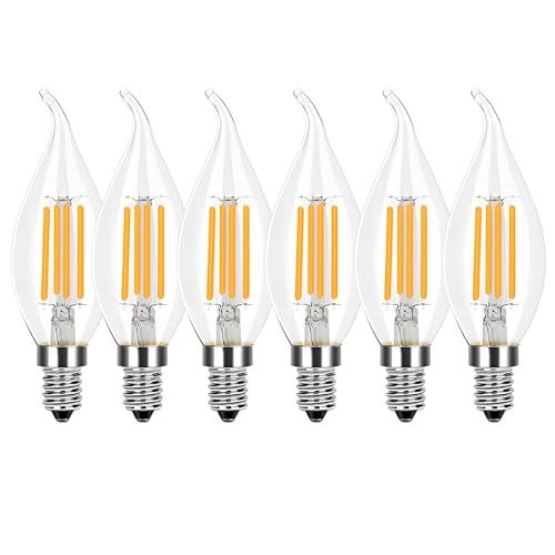 LED-Glühbirne, E14 Flamme Spitze, Kerzenform, 4 W, 400 lm, entspricht 40 W Glühbirnen, kleine Edison-Schraube, klar, nicht dimmbar, 2700 K Warmweiß, 6 Stück von HUAMu